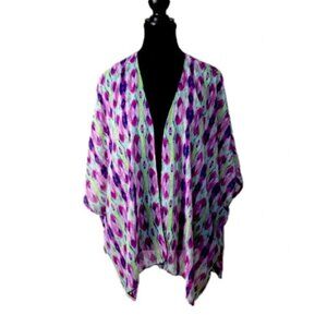 Band of Gypsies Coverup Kimono S/M  Abstract Purple Green Polyester Semi Sheer